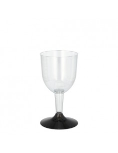 Copas para vino plástico transparente con pie negro 100ml