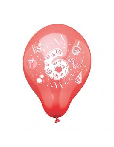 Balões aniversário com número 6 cores sortidas Ø 25 cm
