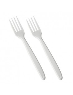Tenedores de plástico blanco reutilizables PS 18,5 cm