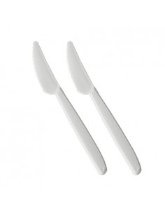 Cuchillos de plástico reutilizables PS color blanco 18,5 cm