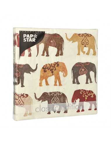 Guardanapos de papel decorados Elefantes castanho 33 x 33 cm