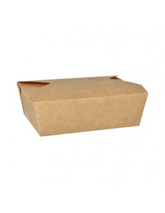 Cajas comida para llevar cartón marrón con tapa integrada 750ml