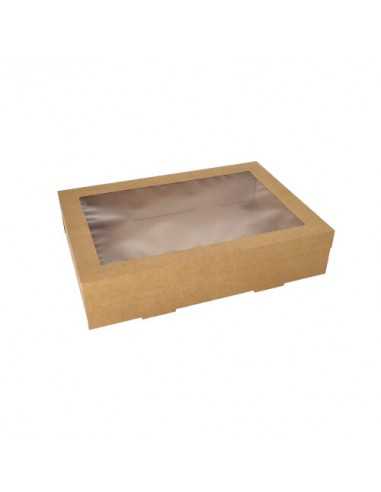 Cajas catering cartón con ventana transparente plástico PET 25,2 x 35,9 cm