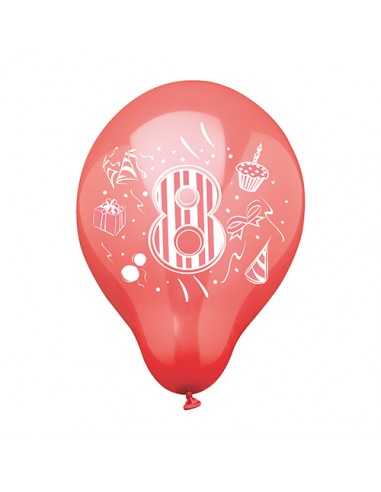 Balões aniversário com número 8 cores sortidas Ø 25 cm