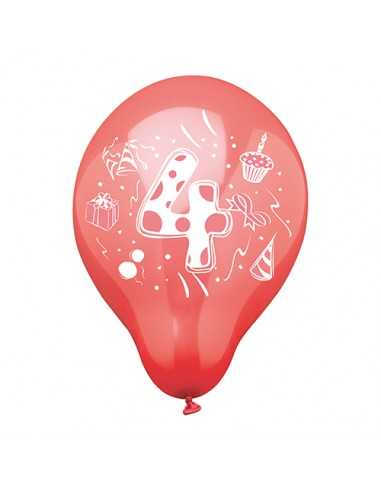 Balões de aniversário número 4 impressos em cores sortidas Ø 25 cm