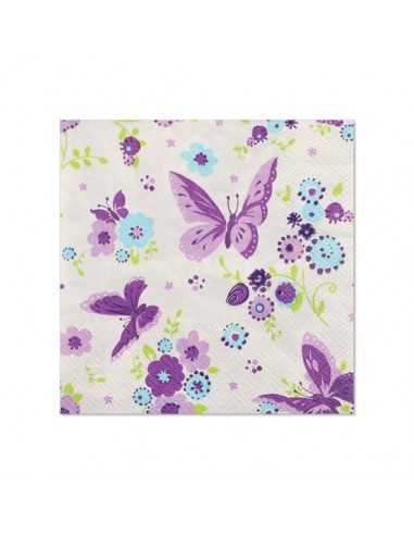Servilletas de papel decoradas mariposas violeta 25 x 25 cm