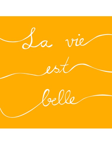 Guardanapos de papel amarelo impressão La Vie est Belle 33 x 33 cm