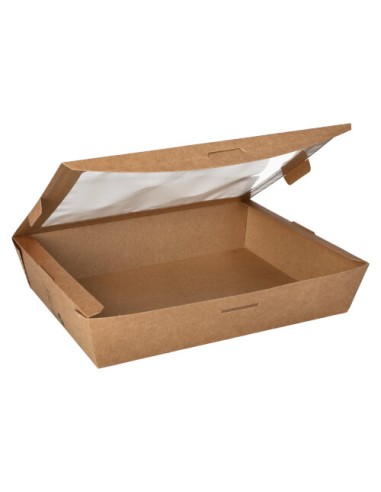 Caja de cartón kraft take away con tapa ventana para alimentos 25 uds