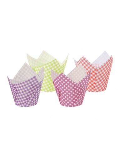 Formas cupcakes papel decorado vichy cores tulipa Ø 5 x 8,5 cm