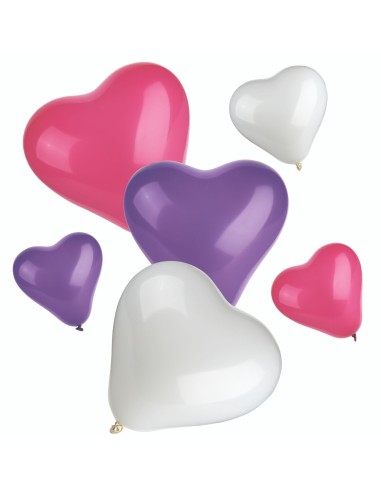Balões em forma coração cores e tamanhos variados