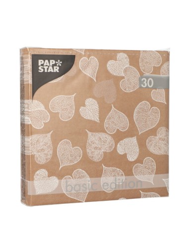 Servilletas de papel decoradas corazones marrrón 33 x 33 cm