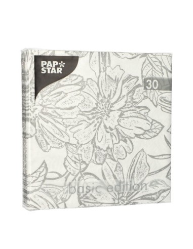 Guardanapos de papel decorados flores cor cinza 33 x 33 cm Grey Flowery
