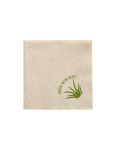Servilletas cóctel papel color natural con hierba 24 x 24cm
