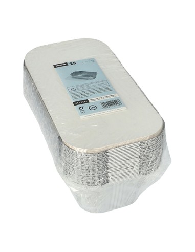Bandejas aluminio con tapa cartón laminado PP blanco 1500 ml