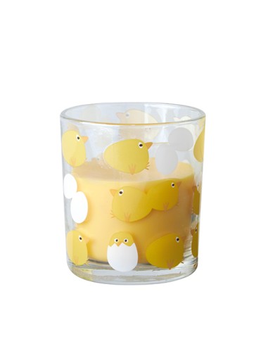 Vela en vaso de cristal decorado amarillo "Chicken"Ø 71mm