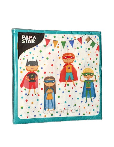 Servilletas de papel decoradas fiestas infantiles super héroe  33 x 33cm