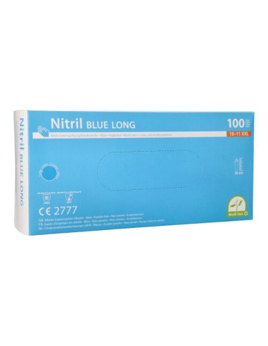 Guantes de nitrilo largos color azul sin talco Talla XXL