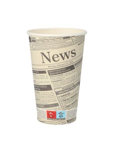 Vasos cartón decorados papel prensa Newsprint 400ml