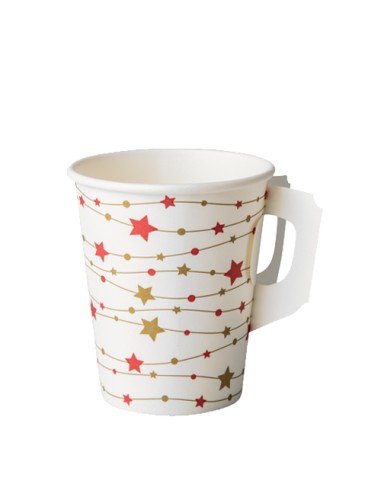 Vaso de cartón decorado estrellas con asa 200ml