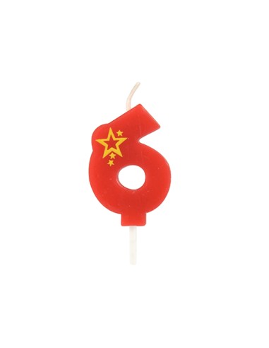 Velas de aniversário número 6 mini cor vermelho 6,8 cm