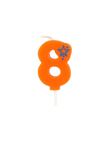 Vela de aniversário número 8 mini cor laranja 6,8 cm