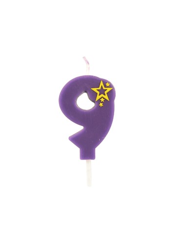 Velas de aniversário número 9 mini cor violeta 6,8 cm