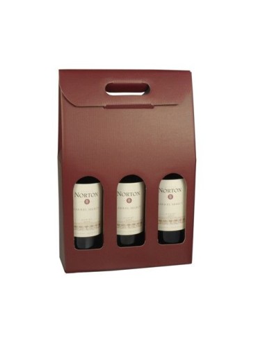 Cajas para tres botellas de vino cartón burdeos 37,5 x 25 x 9cm