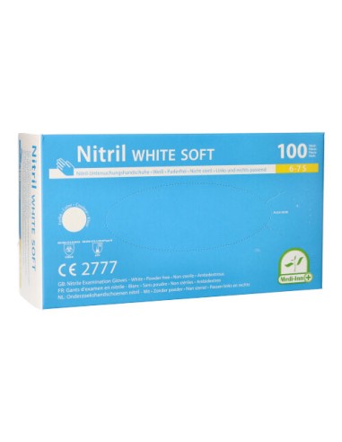 Luvas em nitrilo cor branco sem pó White Soft Tamanho S pequeno