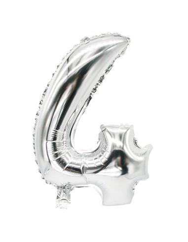 Balões de aniversario metalizados número 4 cor prata 35 x 20 cm
