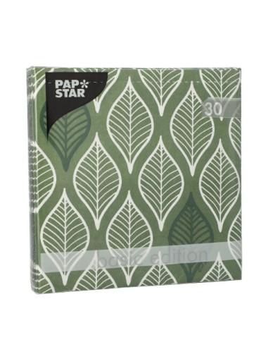 Servilletas de papel decoradas verde oscuro 33 x 33 cm Leafy