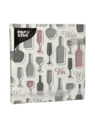 Servilletas de papel decoradas botella vino gris 33 x 33 cm