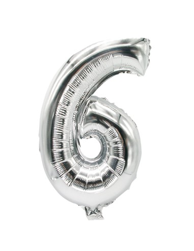 Balões de aniversario metalizados número 6 cor prata 35 x 20 cm