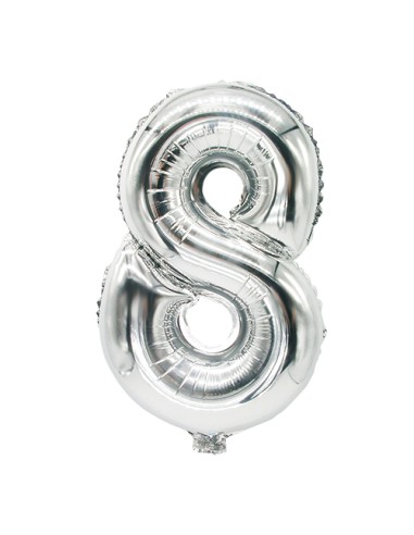 Globos número para cumpleaños metalizados 8 color plata 35 x 20 cm