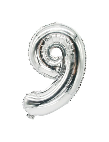 Balões de aniversario metalizados número 9 cor prata 35 x 20 cm