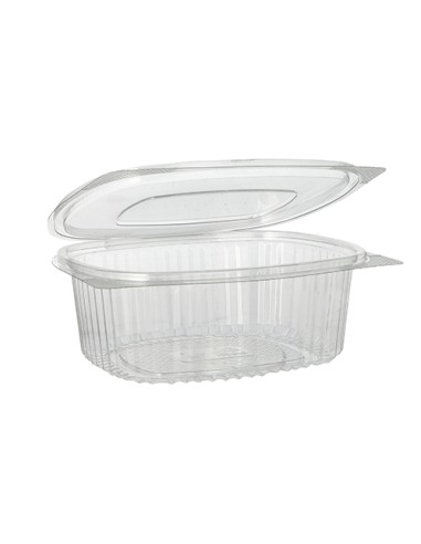 Envases plástico R-PET reciclado para comida tapa bisagra transparente 750 ml