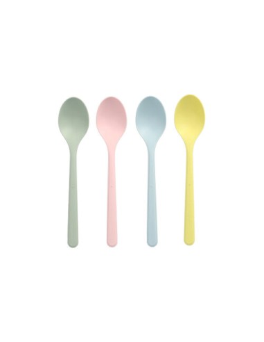 Colheres sorvete ou sobremesa reutilizáveis e resistentes PP-MF cores pastel 13 cm