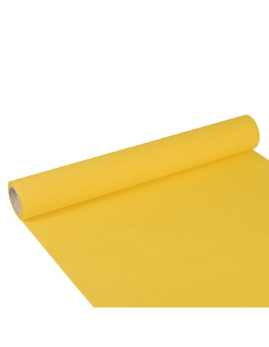 Camino de mesa papel efecto tela amarillo 3 m x 40 cm