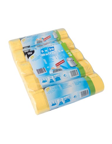 Sacos para  lixo plástico com cordão cor amarelo HDPE 60 l