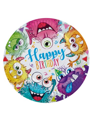 Pratos de cartão para festas decorados Funny Monsters Ø 23 cm