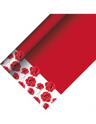 Mantel papel decorado fiestas amapolas color rojo  5 x 1,20 m
