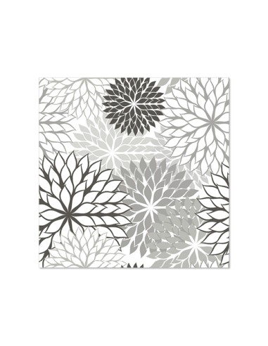 Servilletas de papel decoradas flores gris 25 x 25 cm