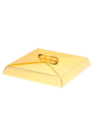 Caixas de cartão dourado para pastelaria com asa 30 x 23,5 x 8 cm