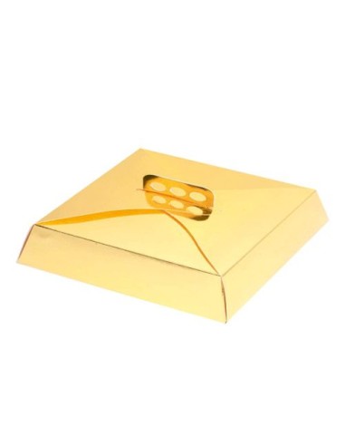 Caixas de cartão dourado para pastelaria com asa 27,5 x 27,5 x 10 cm