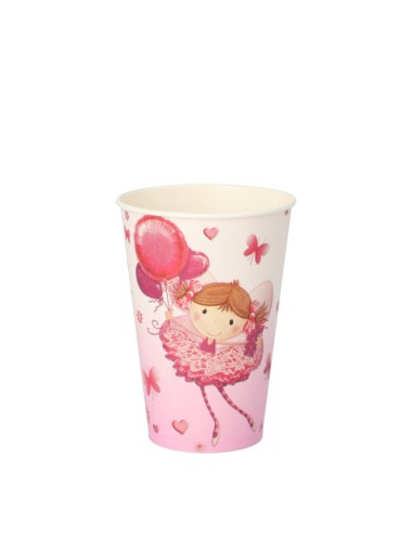 Vasos de cartón decorados para fiestas infantiles Little Dancer 200ml rosa