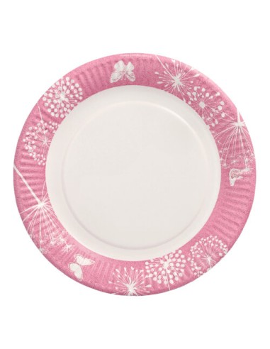 Pratos de cartão decorado para festa branco rosa Ø 23 cm