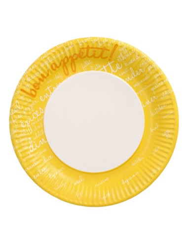 Pratos redondos de cartão cor amarelo Bon appetit Ø 23 cm