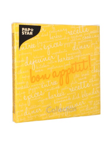 Servilletas de papel color amarillo impresa Bon Appetit 40 x 40 cm