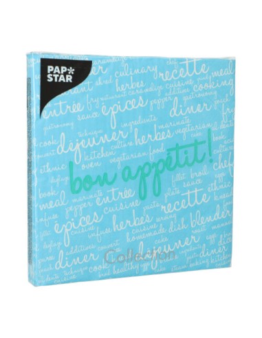 Servilletas de papel color azul claro impresa Bon Appetit 40 x 40 cm