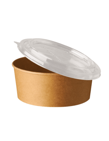 Envases de cartón Kraft compostables con tapa PLA redondos 750 ml