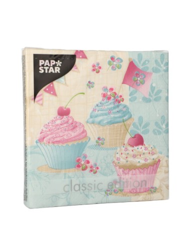 Guardanapos de papel decorados Cup Cakes 33 x 33 cm